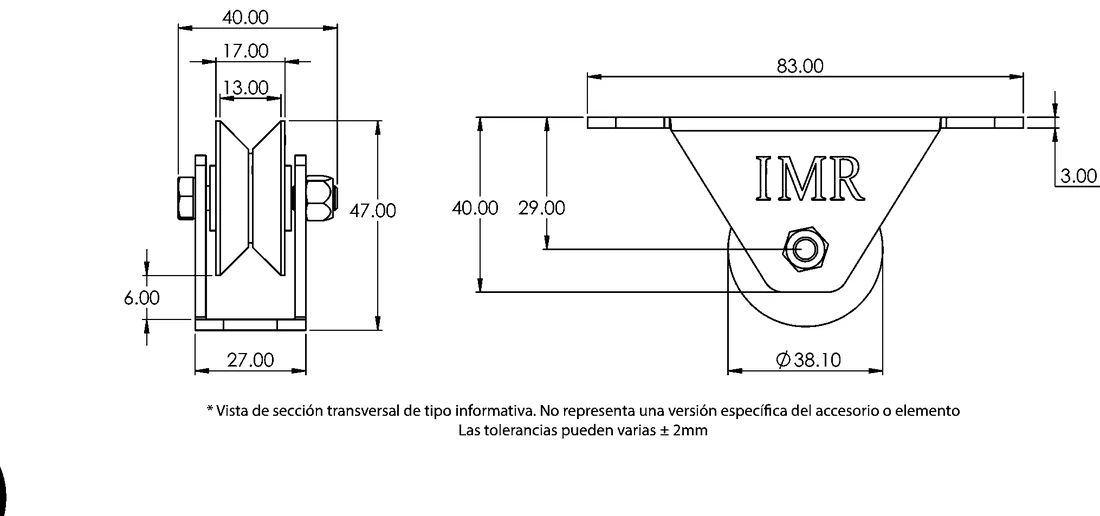 Plano acotado de Polea de 1 1/2" — Perfil en V, sin rodamiento (buje de bronce)