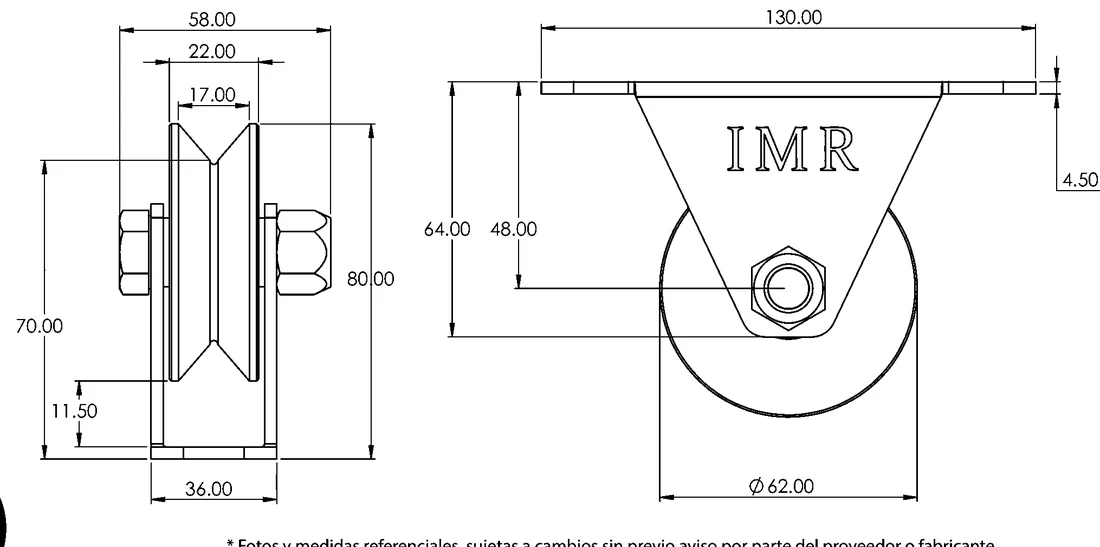 Plano acotado de Polea de 2 1/2" — Perfil en V, con rodamiento