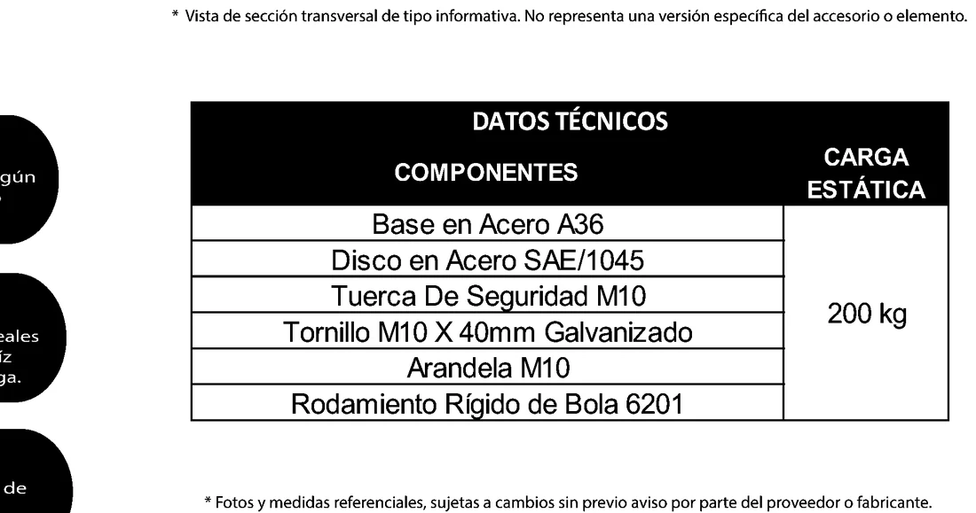 Plano acotado de Polea de 2" — Para guaya de 1/4", con rodamiento