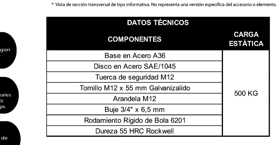 Plano acotado de Polea de 3" — Antidesgaste para guaya de 1/2", doble rodamiento