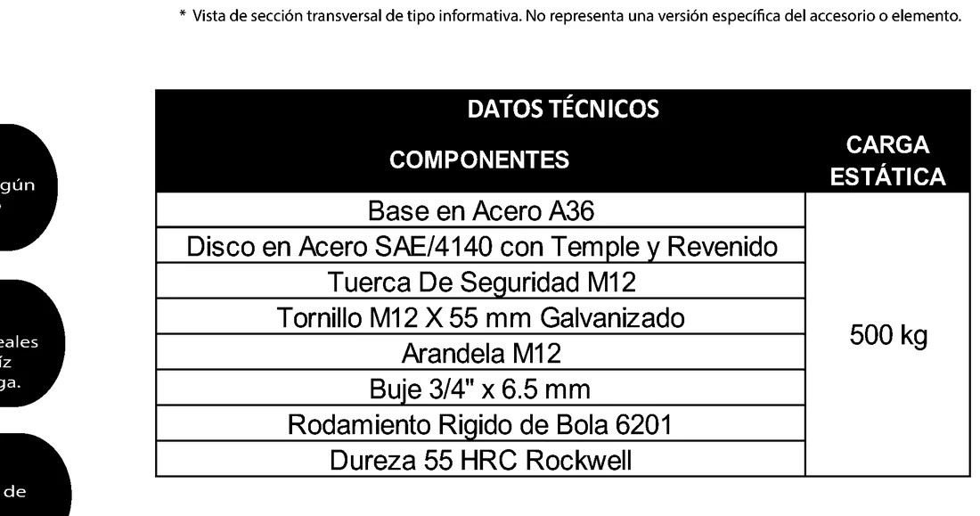 Plano acotado de Polea de 3" — Antidesgaste para guaya de 3/8", doble rodamiento